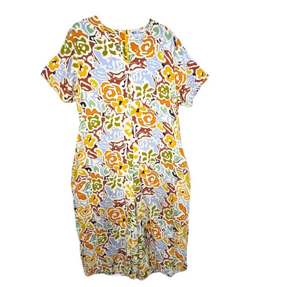 Vintage 80s Women XL Wide Leg Jumpsuit One Piece Brown Floral Geometric Retro - Picture 1 of 10